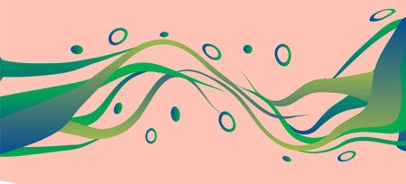 abstract background with green waves and dots on a light pink backgroundのイラスト素材