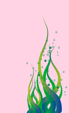 abstract green wave with bubbles on a pink background, vector illustrationのイラスト素材