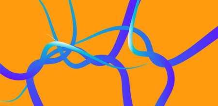 abstract background with blue and purple wavy lines on orange backgroundのイラスト素材