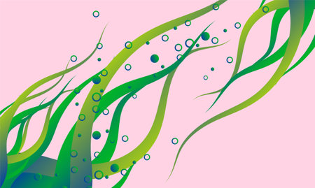 abstract green wave with bubbles on pink background, vector illustration.のイラスト素材