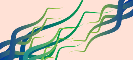 abstract background with wavy lines in green and blue colors.のイラスト素材