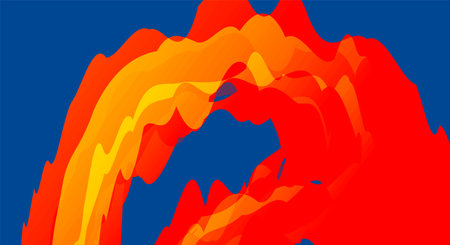 abstract background with red and orange wavy lines on a blue backgroundのイラスト素材