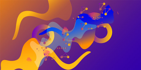 Colorful abstract background with liquid shapes and music notes. Vector illustration.