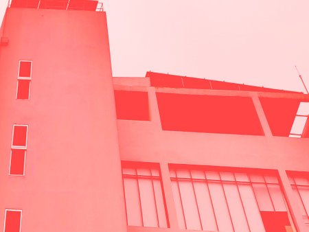 Modern architecture in the city. Color of the year 2019 Living Coral.の写真素材