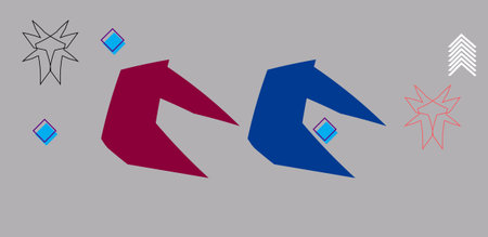 Vector illustration of abstract geometric shapes in blue and red colors on gray backgroundのイラスト素材