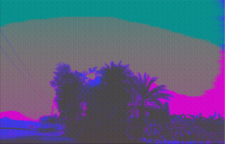 Tropical palm trees on the beach at sunset. Abstract background.