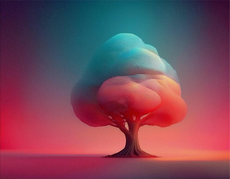 Christmas tree with lights in a snowy winter landscape.Christmas and happy new year greeting card AI generatedの素材