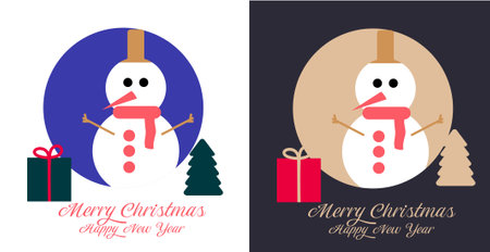 Christmas greeting card with snowman and gift box. Vector illustration.のイラスト素材
