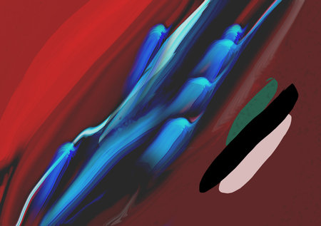 Abstract red background with smooth color wavy shapes in it. 3d shapes artistic design, Greeting card backgroundの写真素材