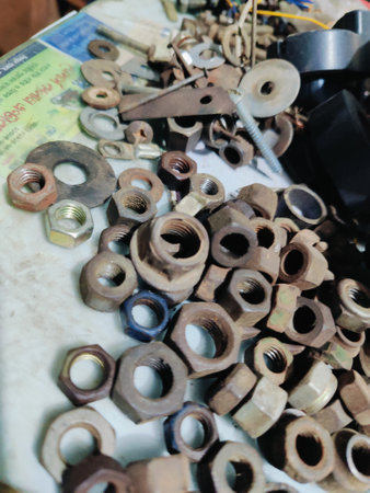 Bolts, nuts and washers on a market stall.