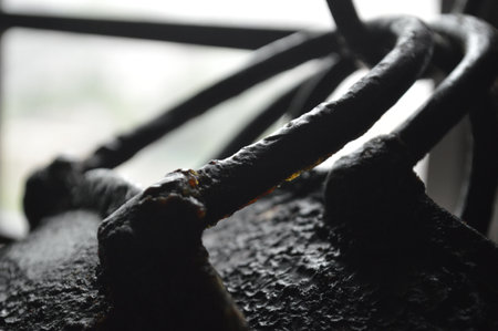 Close up of old black iron in the house. Selective focus.の写真素材