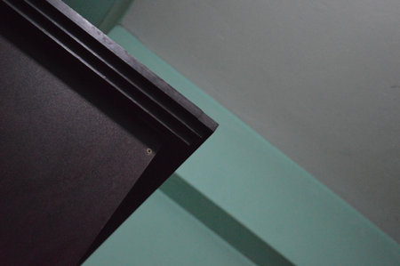 Interior design of a room with a green and black wall.