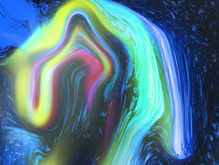 Digital artwork featuring fluid blue tones and graceful lines, conveying peace and motion in...