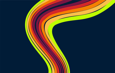 abstract background with colorful curved lines on dark blue background, vector illustrationのイラスト素材