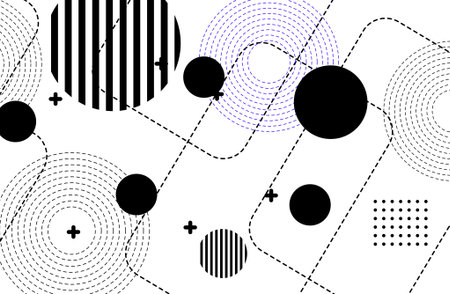 Abstract geometric pattern with circles, lines and dots. Black and white background.のイラスト素材
