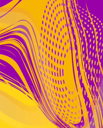 abstract background with wavy lines and dots in purple and yellow colorsのイラスト素材