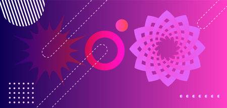 A vibrant abstract composition with a purple-to-pink gradient, dye hapes, and a floral mandala. Modern digital art suitable for tech, design, marketing, and creative projects.のイラスト素材