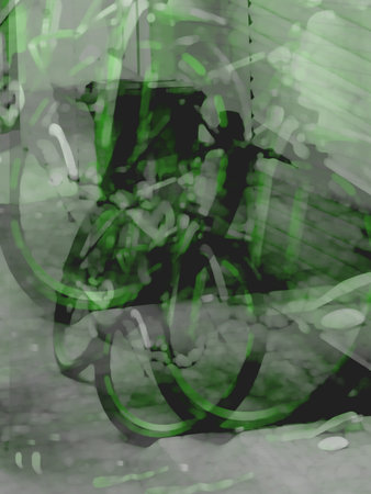 abstract green background with some smooth lines in it and a bicycleの写真素材