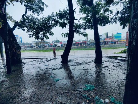 A flooded street after a flood in the city of Kuala Lumpur.