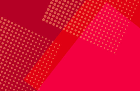 Abstract vector background with red gradient polygons and halftone dots texture. Modern geometric...