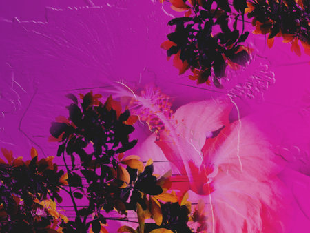 abstract pink background with flowers and leafs, digitally generated image