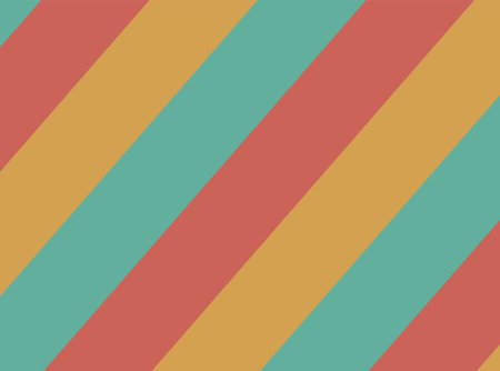 Retro diagonal stripes in teal, coral and mustard create a playful vintage background pattern ideal for packaging, web design, stationery and seasonal artwork, conveying a warm, nostalgic and cheerful mood.のイラスト素材