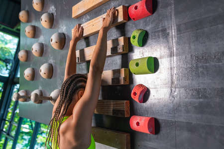 Climbing classes in a private sports centerの写真素材