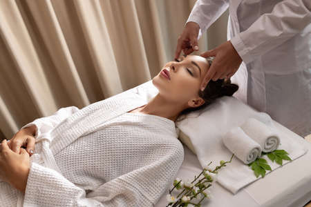Beautiful caucasian Woman Getting Spa Treatment. Massageの写真素材