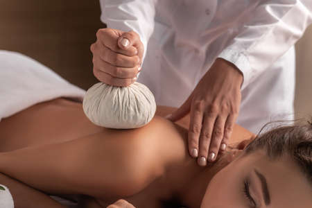 Beautiful caucasian Woman Getting Spa Treatment. Massageの写真素材