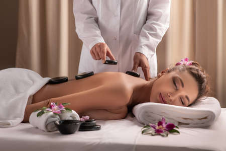 Beautiful caucasian Woman Getting Spa Treatment. Massageの写真素材