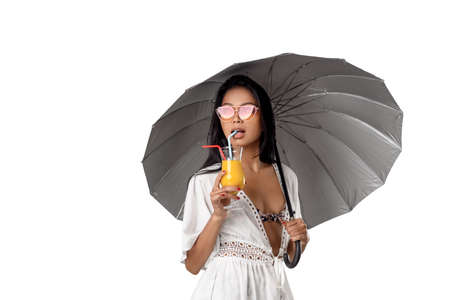 Big sale concept. Beautiful girl and shoppingの写真素材