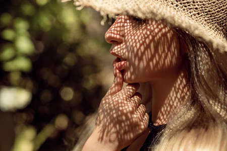 Tender young blonde is resting on a tropical vacationの写真素材