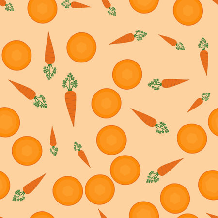 pattern,A bright vector drawing of colorful carrots, a slice and all the carrots. Fresh hand-drawn...