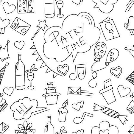 vector pattern of doodle drawings on the theme of the party. vector illustrationのイラスト素材