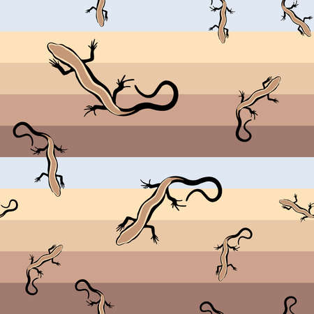 seamless endless vector pattern, lizard on a sandy pastel background. vector illustrationのイラスト素材