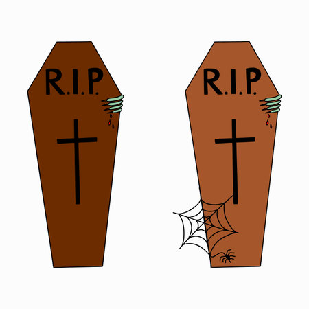 vector illustration of a zombie rising from a coffin. halloween illustration on a white background. vectorのイラスト素材