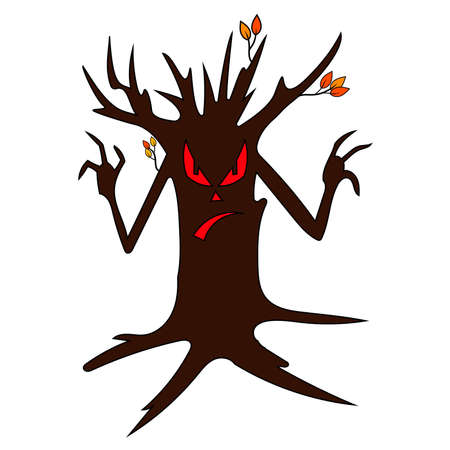 a scary evil tree for the Halloween holiday. vector illustration on a white background. vectorのイラスト素材