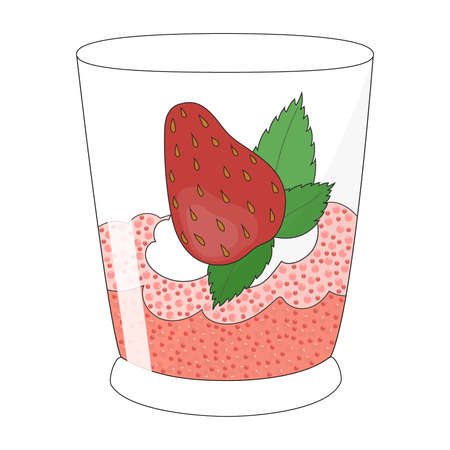 vector illustration of strawberry smoothie with chia seeds and mint in a transparent glass.vector illustrationのイラスト素材