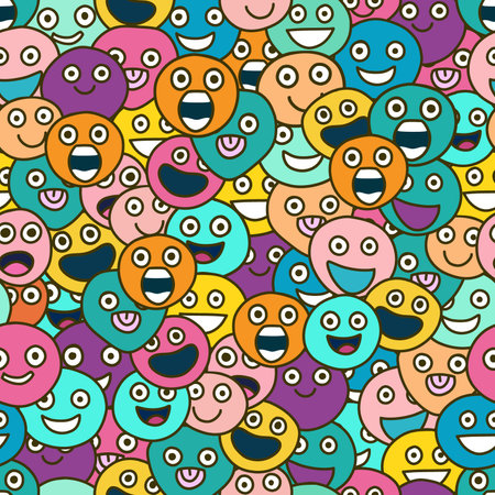 seamless, endless pattern in the style of the nineties. cute faces with different emotions. vectorのイラスト素材
