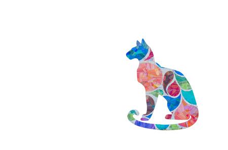 Multicolored silhouette of a cat on a street wall. Street art.の写真素材