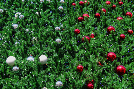 the christmas tree texture with the christmas ball as a background ans wallpaperの写真素材