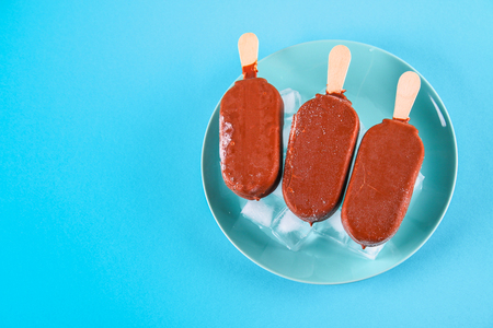 Ice cream ice cream on a blue pastel background. Eskimoの写真素材