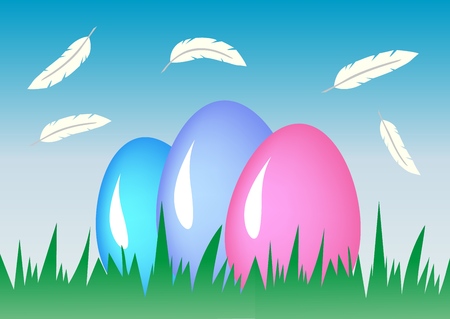 Composition Easter eggs. Holiday background. Grass featherのイラスト素材