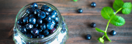 Blueberry antioxidant organic superfood in a jar concept for healthy eating and nutritionの写真素材