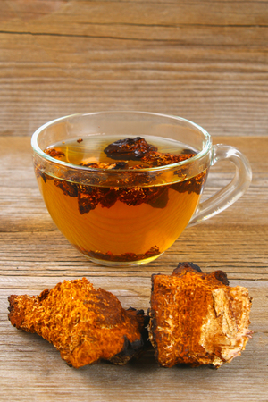 Healing tea from birch mushroom chaga is used in folk medicineの写真素材