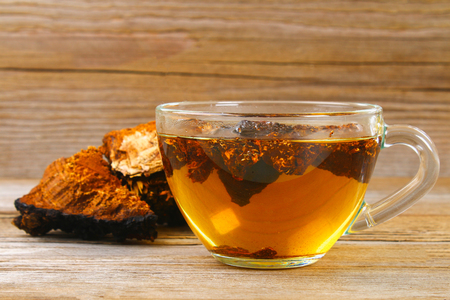 Healing tea from birch mushroom chaga is used in folk medicineの写真素材