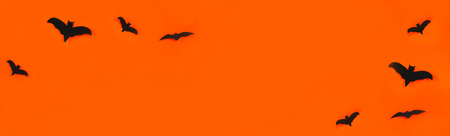 The concept for Halloween. Bats on an orange background. Copy spaceの写真素材