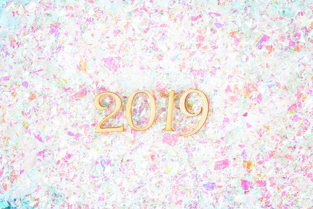 2019 on silvery snow. Top view, flat lay