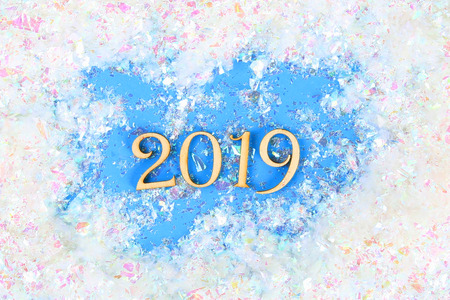 2019 on silvery snow. Top view, flat layの写真素材