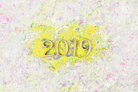 2019 on silvery snow. Top view, flat lay